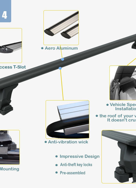 Skoda Octavia Sedan 2020-2025 Oluksuz Üst Tavan Portbagaj Taşıyıcı Ara Atkısı Toros Serisi Pro 4 Siyah