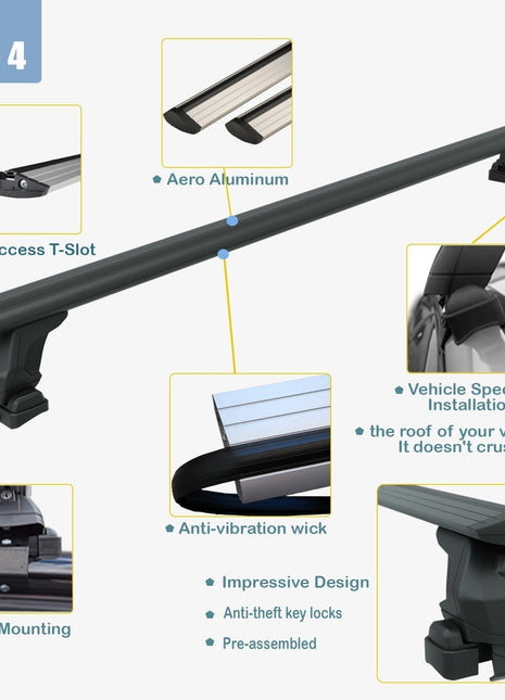 Peugeot 301 2012-2025 Oluksuz Üst Tavan Portbagaj Taşıyıcı Ara Atkısı Toros Serisi Pro 4 Siyah