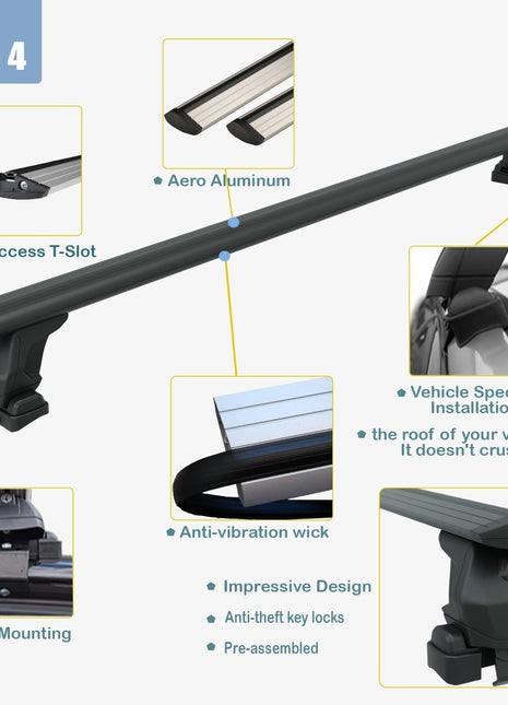 Renault Megane Sedan 4 2016-2025 Oluksuz Üst Tavan Portbagaj Taşıyıcı Ara Atkısı Toros Serisi Pro 4 Siyah