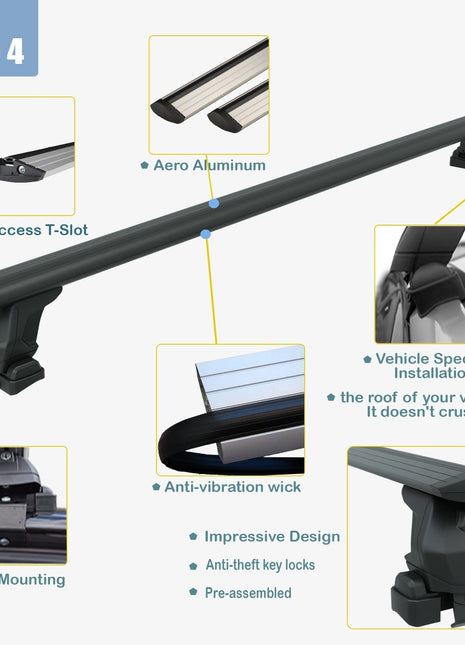 Skoda Fabia 2021-2025 Oluksuz Üst Tavan Portbagaj Taşıyıcı Ara Atkısı Toros Serisi Pro 4 Siyah